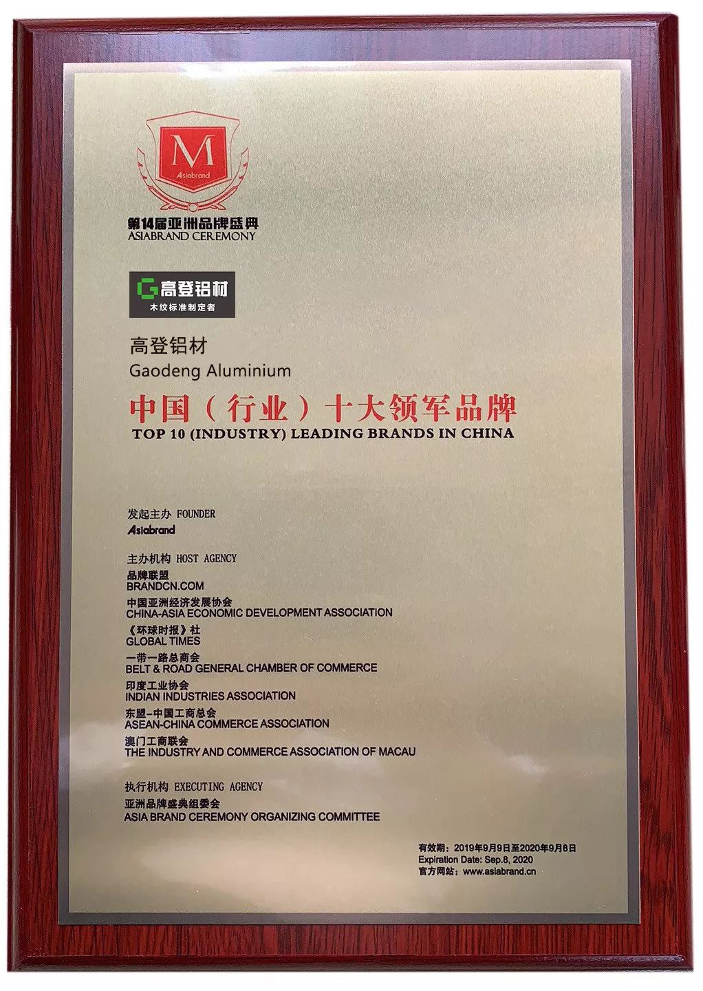 行業十大領軍品牌獎牌