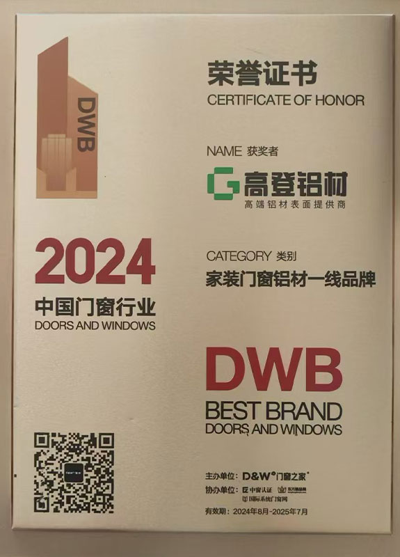 2024中國門窗行業榮譽證書